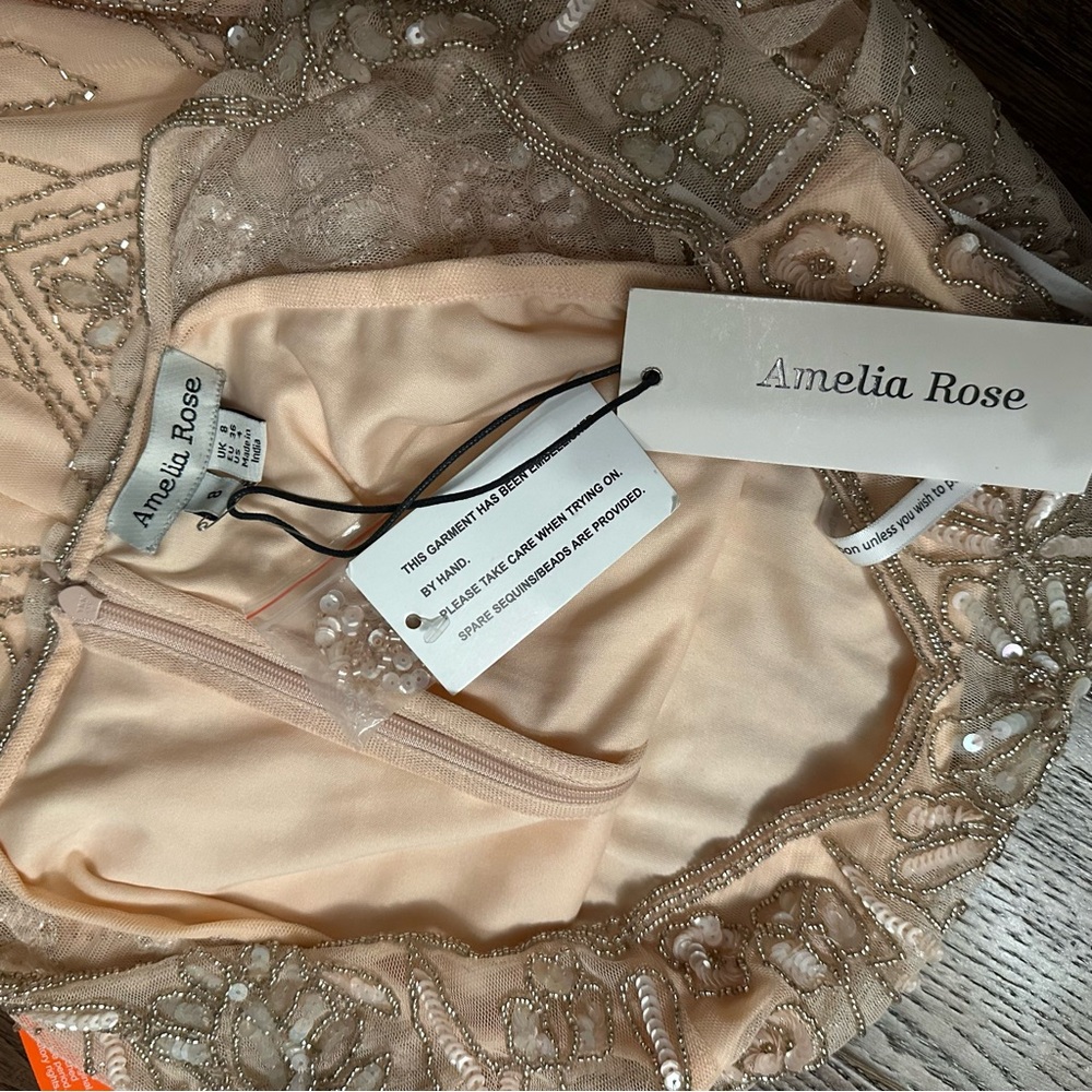 Amelia Rose beaded baroque off the shoulder peach pink gown NWT - Picture 5 of 12